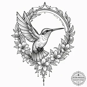 Tattoo design a graceful humming-bird hoverin... - эскиз тату (№1753107701_0, 21.07.2025 14:21) — tattoo-photo.ru