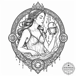 Tattoo sketch aquarius's water-bearer, pourin... - эскиз тату (№1753107870_0, 21.07.2025 14:24) — tattoo-photo.ru