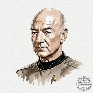 A watercolor portrait of captain jean-luc pic... - эскиз тату (№1753108122_0, 21.07.2025 14:28) — tattoo-photo.ru
