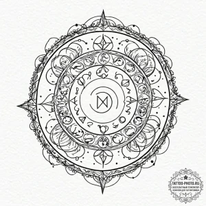 Tattoo sketch a zodiac glyph where half is cl... - эскиз тату (№1753108211_0, 21.07.2025 14:30) — tattoo-photo.ru