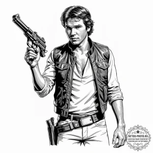 Neo-traditional portrait of han solo, with a... - эскиз тату (№1753110329_0, 21.07.2025 15:05) — tattoo-photo.ru