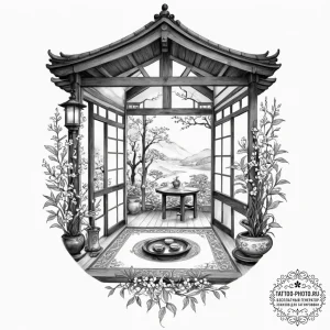 The interior of a traditional japanese tea ho... - эскиз тату (№1753110498_0, 21.07.2025 15:08) — tattoo-photo.ru