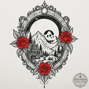 Tattoo sketch a haunted mansion silhouette ag... - эскиз тату (№1753110836_0, 21.07.2025 15:13) — tattoo-photo.ru