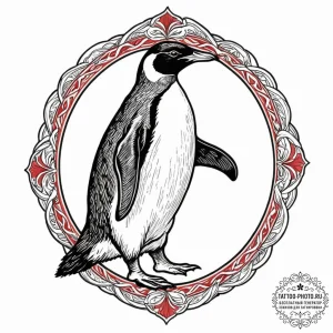 Penguin, tattoo line art, black and red ink,... - эскиз тату (№1753112442_0, 21.07.2025 15:40) — tattoo-photo.ru
