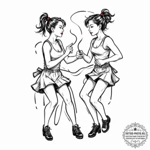 Tattoo sketch gemini twins playfully pulling... - эскиз тату (№1753112614_0, 21.07.2025 15:43) — tattoo-photo.ru