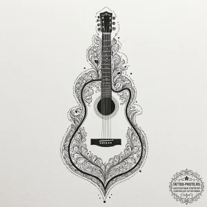 A close-up of the intricate fretwork on an ac... - эскиз тату (№1753113037_0, 21.07.2025 15:50) — tattoo-photo.ru