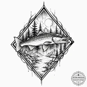 Pike, tattoo sketch design, blackwork tattoo... - эскиз тату (№1753115401_0, 21.07.2025 16:30) — tattoo-photo.ru
