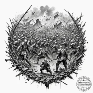 Trash polka composition of the battle of the... - эскиз тату (№1753117010_0, 21.07.2025 16:56) — tattoo-photo.ru