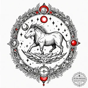 Tattoo design a zodiac animal guarding an anc... - эскиз тату (№1753117431_0, 21.07.2025 17:03) — tattoo-photo.ru