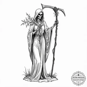 Tattoo sketch: marzanna depicted as a skeleta... - эскиз тату (№1753119462_0, 21.07.2025 17:37) — tattoo-photo.ru