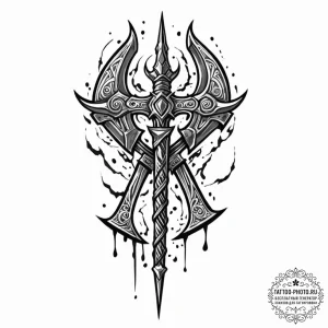 Tattoo design: a depiction of the forging of... - эскиз тату (№1753119716_0, 21.07.2025 17:41) — tattoo-photo.ru