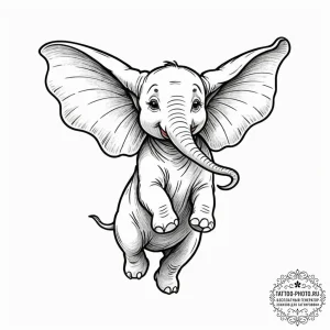A linework tattoo of dumbo, the elephant, fly... - эскиз тату (№1753120716_0, 21.07.2025 17:58) — tattoo-photo.ru