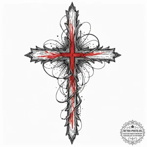 Cross, tattoo line art, black and red ink, re... - эскиз тату (№1753123359_0, 21.07.2025 18:42) — tattoo-photo.ru