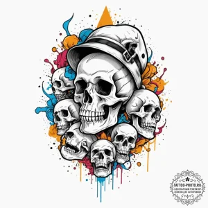 A trash polka design of the future war, skull... - эскиз тату (№1753125556_0, 21.07.2025 19:19) — tattoo-photo.ru
