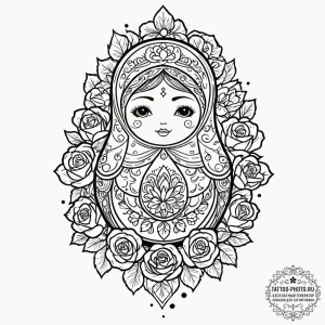Matryoshka doll, tattoo drawing outline, on a... - эскиз тату (№1753126490_0, 21.07.2025 19:34) — tattoo-photo.ru