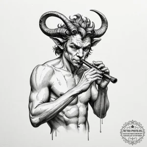 A neo-traditional tattoo of a satyr playing t... - эскиз тату (№1753126916_0, 21.07.2025 19:41) — tattoo-photo.ru