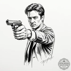 A sketch of captain malcolm reynolds from fir... - эскиз тату (№1753127168_0, 21.07.2025 19:46) — tattoo-photo.ru