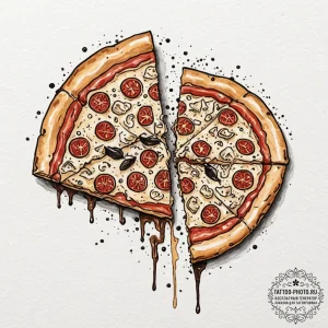 Tattoo sketch a slice of pizza on one, a piec... - эскиз тату (№1753127338_0, 21.07.2025 19:48) — tattoo-photo.ru