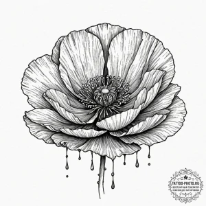 Tattoo sketch a single poppy in bloom its pet... - эскиз тату (№1753130650_0, 21.07.2025 20:44) — tattoo-photo.ru