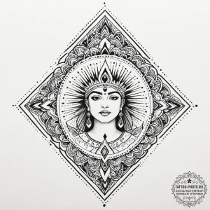 Indian, concept art for tattoo, on a clean wh... - эскиз тату (№1753130901_0, 21.07.2025 20:48) — tattoo-photo.ru