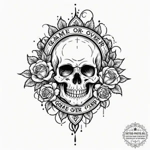 Tattoo sketch a "game over" skull in pixel ar... - эскиз тату (№1753131667_0, 21.07.2025 21:01) — tattoo-photo.ru