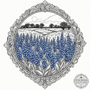 A field of bluebonnets in texas., concept art... - эскиз тату (№1753132261_0, 21.07.2025 21:11) — tattoo-photo.ru