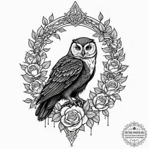 Tattoo design a stylized raven or owl watchin... - эскиз тату (№1753133723_0, 21.07.2025 21:35) — tattoo-photo.ru