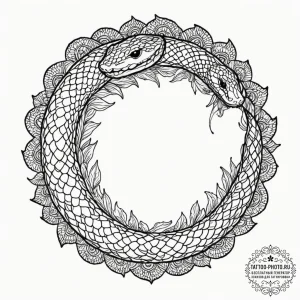 A dotwork mandala of the ouroboros, the snake... - эскиз тату (№1753134044_0, 21.07.2025 21:40) — tattoo-photo.ru