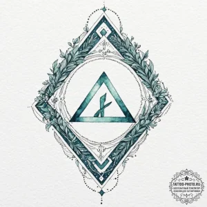 60. tattoo sketch: watercolor "mir" rune, ble... - эскиз тату (№1753134122_0, 21.07.2025 21:42) — tattoo-photo.ru