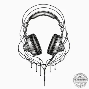 Tattoo design a gaming headset with wires sub... - эскиз тату (№1753134509_0, 21.07.2025 21:48) — tattoo-photo.ru