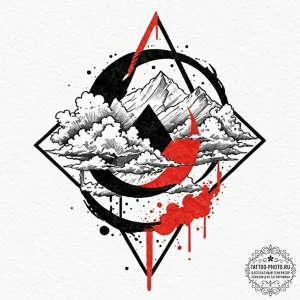 A watercolor sketch of the akatsuki cloud sym... - эскиз тату (№1753135531_0, 21.07.2025 22:05) — tattoo-photo.ru