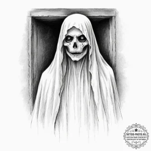Tattoo design a ghostly specter emerging from... - эскиз тату (№1753135839_0, 21.07.2025 22:10) — tattoo-photo.ru