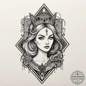 Queen of spades, tattoo sketch design, muted... - эскиз тату (№1753136069_0, 21.07.2025 22:14) — tattoo-photo.ru