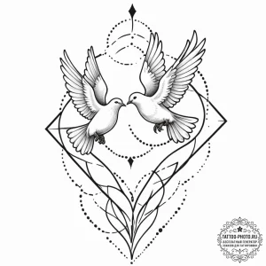 Tattoo design a pair of doves in flight, symb... - эскиз тату (№1753138074_0, 21.07.2025 22:47) — tattoo-photo.ru