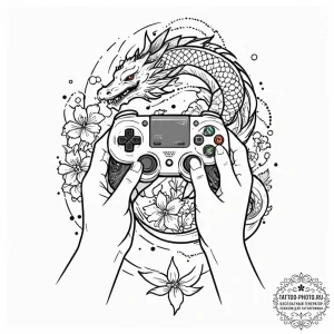 Tattoo sketch a person's hands holding a cons... - эскиз тату (№1753138415_0, 21.07.2025 22:53) — tattoo-photo.ru