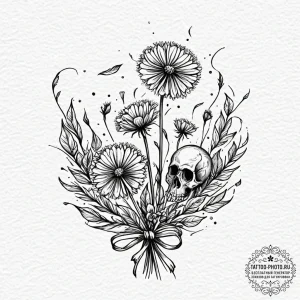 Tattoo sketch a dandelion with seeds blowing... - эскиз тату (№1753139006_0, 21.07.2025 23:03) — tattoo-photo.ru
