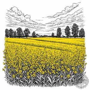 A shot of a field of oilseed rape in bloom, a... - эскиз тату (№1753140462_0, 21.07.2025 23:27) — tattoo-photo.ru