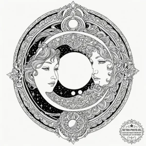 Tattoo sketch a celestial body split in half,... - эскиз тату (№1753146459_0, 22.07.2025 01:07) — tattoo-photo.ru