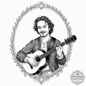 A sketch of jaskier the bard, with his lute a... - эскиз тату (№1753146882_0, 22.07.2025 01:14) — tattoo-photo.ru