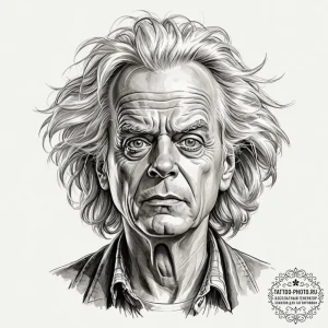 A sketch of doc brown, with his wild hair and... - эскиз тату (№1753147821_0, 22.07.2025 01:30) — tattoo-photo.ru