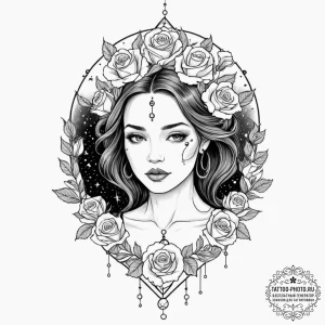 Tattoo design a virgo maiden, half realistic... - эскиз тату (№1753149273_0, 22.07.2025 01:54) — tattoo-photo.ru