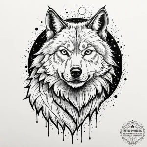 A trash polka tattoo of the wolf man, mid-tra... - эскиз тату (№1753151232_0, 22.07.2025 02:27) — tattoo-photo.ru
