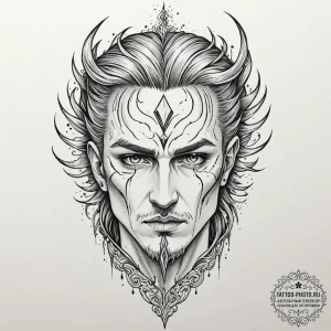 Tattoo design: perun's face, half-shadowed, h... - эскиз тату (№1753153691_0, 22.07.2025 03:08) — tattoo-photo.ru