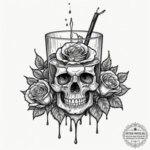 A glass of whiskey on the rocks, with condens... - эскиз тату (№1753154465_0, 22.07.2025 03:21) — tattoo-photo.ru