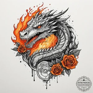 A watercolor tattoo of a dragon (drogon) brea... - эскиз тату (№1753154773_0, 22.07.2025 03:26) — tattoo-photo.ru