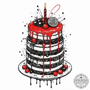 Cake, artistic tattoo sketch, trash polka tat... - эскиз тату (№1753155002_0, 22.07.2025 03:30) — tattoo-photo.ru