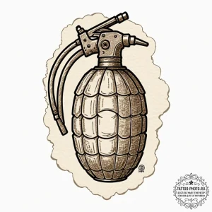 Grenade, tattoo drawing outline, sepia tone s... - эскиз тату (№1753156688_0, 22.07.2025 03:58) — tattoo-photo.ru