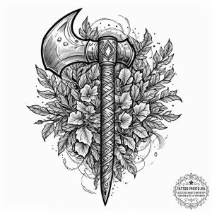 Tattoo sketch: perun's stylized war axe, crac... - эскиз тату (№1753157079_0, 22.07.2025 04:04) — tattoo-photo.ru