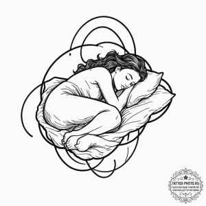 Tattoo design 'afk' with a sleeping character... - эскиз тату (№1753158883_0, 22.07.2025 04:34) — tattoo-photo.ru