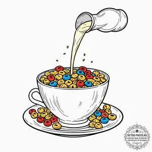 A shot of a glass of milk being poured into a... - эскиз тату (№1753160463_0, 22.07.2025 05:01) — tattoo-photo.ru